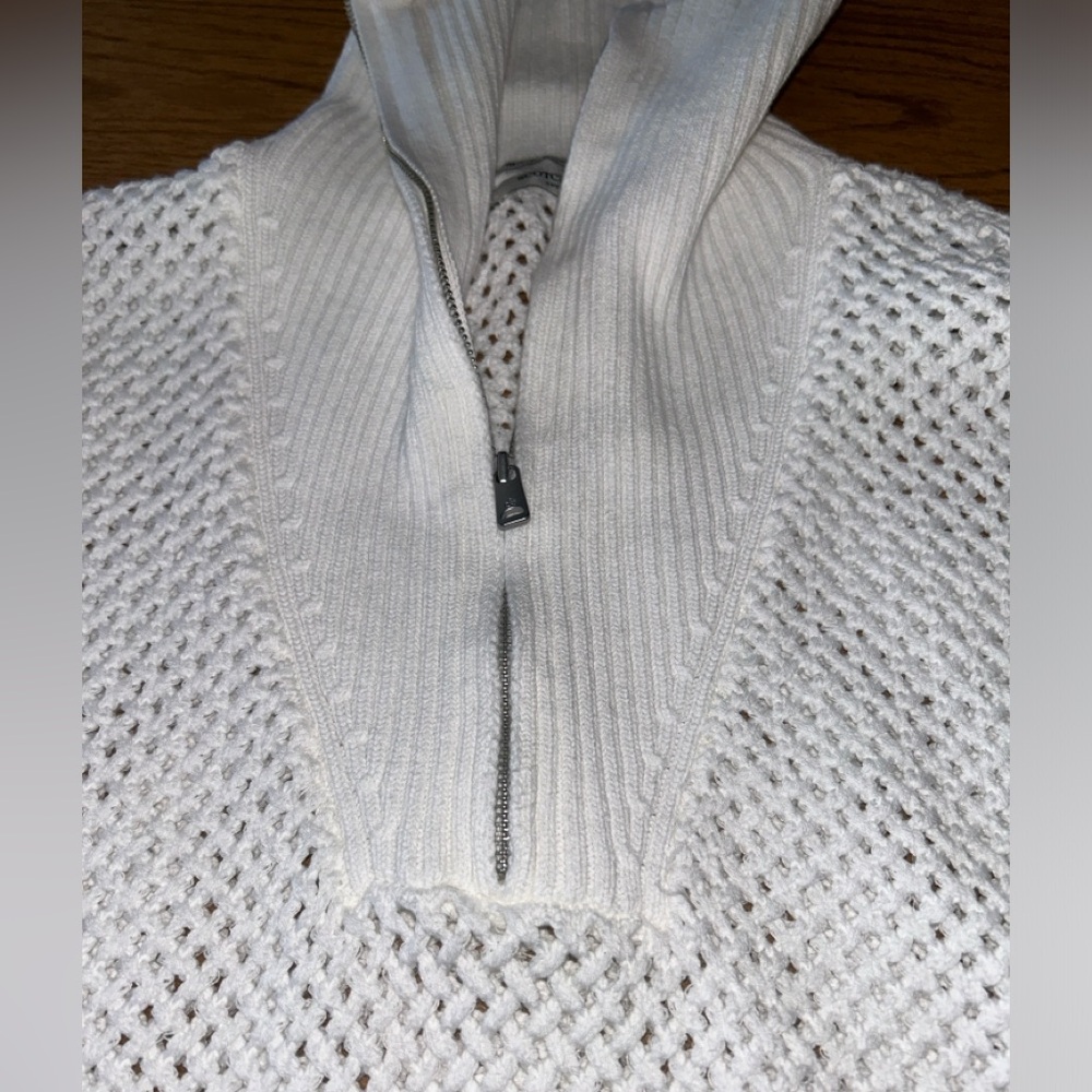 Scotch & Soda Women White Crochet Knit 1/4 Zip Cap Sleeve Sweater Sugar Sizzle L - Picture 12 of 16